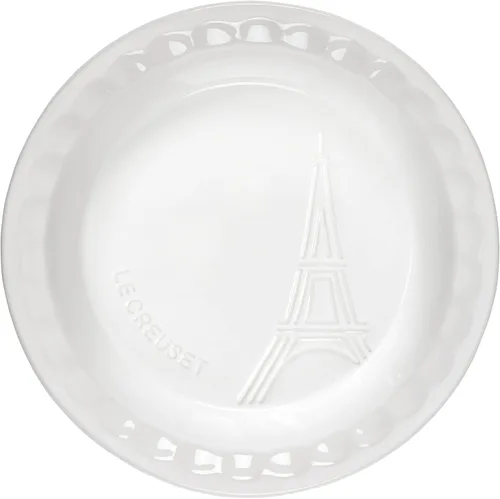 Vista 3 de Le Creuset Eiffel Tower Collection - Plato para tartas de cerámica, 9 pulgadas, color blanco