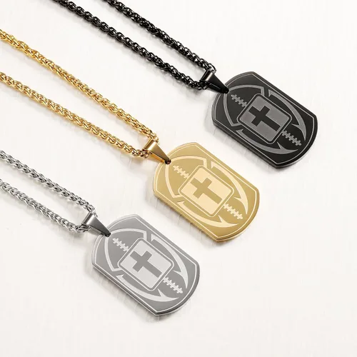 Vista 5 de Football Cross Dog Tag Necklace for Son Men Boys Stainless Steel Bible Verse Pendant Sports Communion Confirmation Religious Baptism Jewelry Gifts
