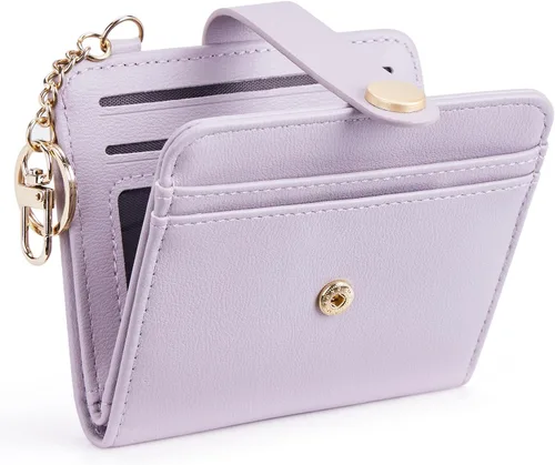 Vista 17 de POIUGOYA Billetera delgada para mujer, con bloqueo RFID, plegable, tarjetero con cremallera y bolsillo para monedas, ventana para identificación