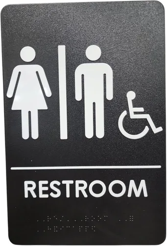 Vista 14 de Hecho en EE.UU. - Letreros de Baños para Hombres y Mujeres Compatibles con ADA, Señales de Puertas de Baño para Oficinas, Negocios y Restaurantes