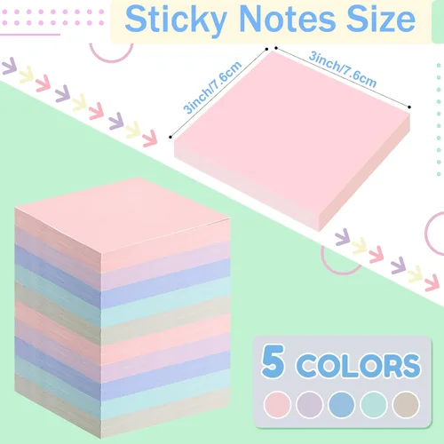 Vista 2 de Fainne Paquete de 120 notas adhesivas a granel de 3 x 3 pulgadas, bloc de notas autoadhesivas de papel multicolor para suministros escolares
