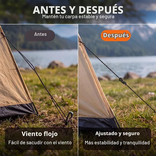 Vista 5 de SATINIOR Guyline - Tensor de aleación de aluminio para tienda de campaña, tensor de cuerda de paracaídas, ajustadores de cuerda para tienda de Negro