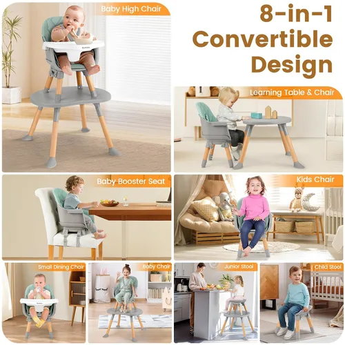 Vista 2 de Ezebaby Silla alta convertible para bebé con mesa y asiento, silla de alimentación ajustable 8 en 1, asiento elevador de comedor de múltiples etapas