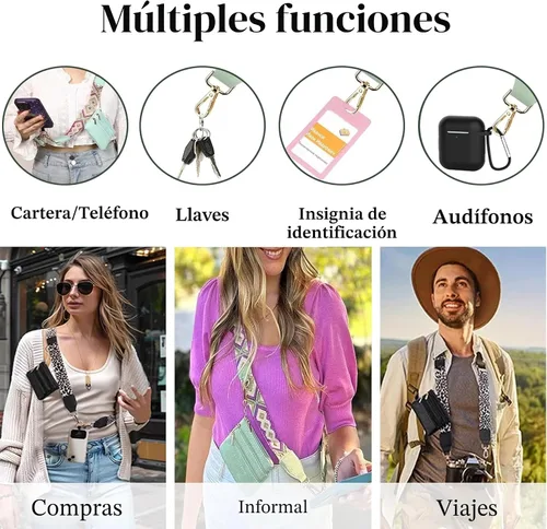 Vista 4 de Soporte cruzado para teléfono para mujer, nueva correa de teléfono con bolsa con cremallera, correa cruzada ajustable