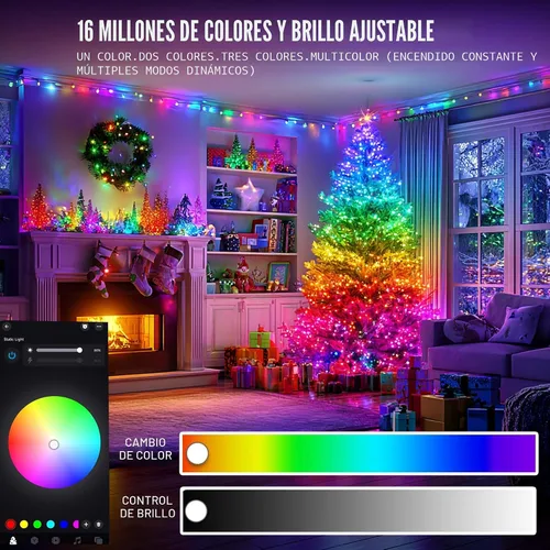 Vista 2 de Dazzle Bright luces inteligentes para árbol de Navidad, 448 luces LED que cambian de color, luces de cascada para la punta del árbol con control