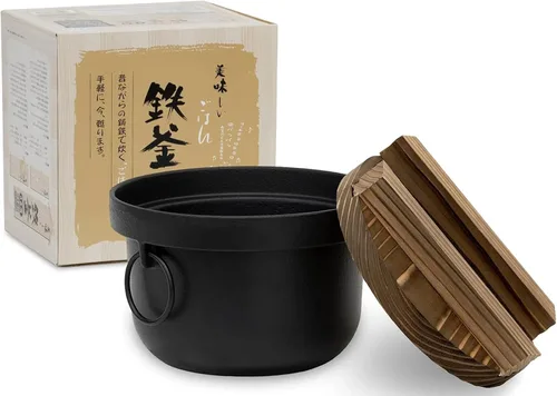 Vista 5 de Ikenaga Iron Works Delicious - Arroz de hierro, olla de hierro, negro, 2 piezas