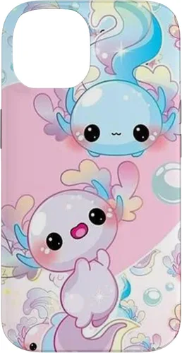 Vista 4 de Linda funda Kawaii Axolotl azul y rosa para iPhone 17