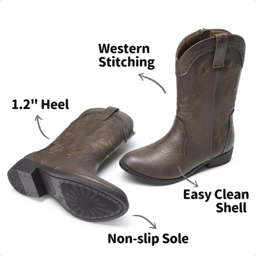 Vista 2 de DREAM PAIRS Girls Cowgirl Cowboy Western Boots Mid Calf Riding Shoes