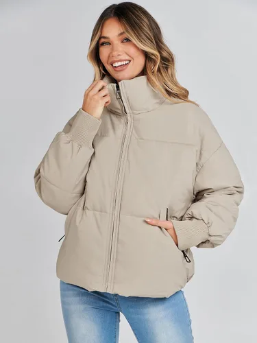 Vista 7 de Chaqueta MEROKEETY acolchada de invierno, con cremallera y bolsillos para mujer, abrigo corto y holgado