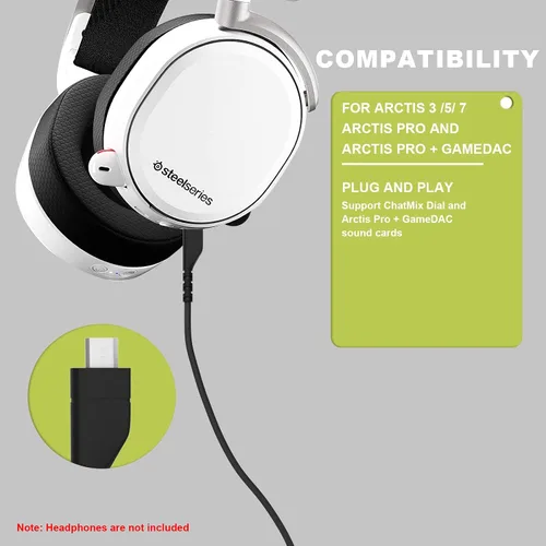 Vista 2 de Cable de repuesto para auriculares Arctis 3 Arctis 5, compatible con Arctis 3, Arctis 5, Arctis 7, Arctis Pro Wireless, auriculares Arctis Pro