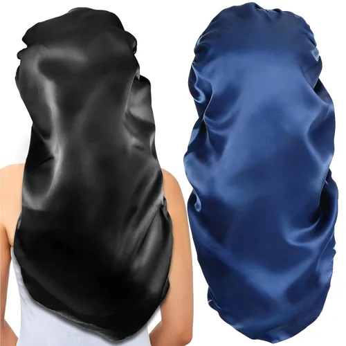 Vista 8 de 2 gorros largos de satén para dormir, gorro de trenzas extra grandes para dormir, cabello largo, gorro de banda elástica suave y cómodo para mujer
