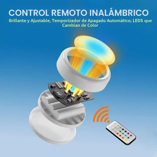 Vista 2 de Luces de botón con control remoto, iluminación de disco alimentadas por batería, luces de botón LED, luces LED de batería con control remoto, luces