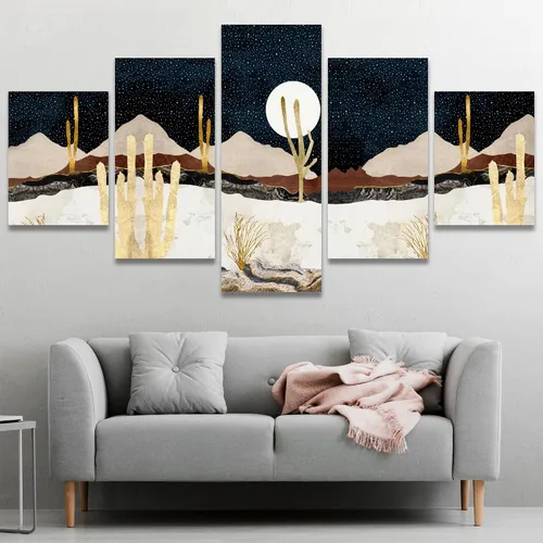 Vista 28 de SIGNWIN Lienzo grande para pared, efecto geométrico de mármol, triángulo dorado, polígono, paisaje, formas abstractas, arte digital, arte moderno
