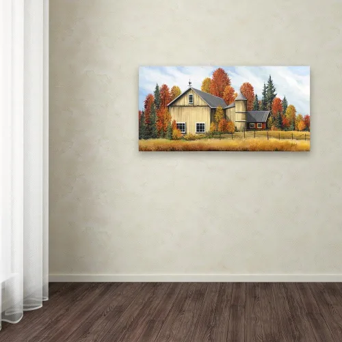 Vista 3 de Lienzo decorativo para pared de Debbi Wetzel Yellow Barn Fall de 12 x 24 pulgadas
