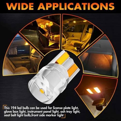 Vista 7 de Alopee Paquete de 30 bombillas LED 194 ámbar acrílico T10 bombilla LED ámbar DC 12V luces interiores de coche para 194 168 T10 2825 W5W marcador