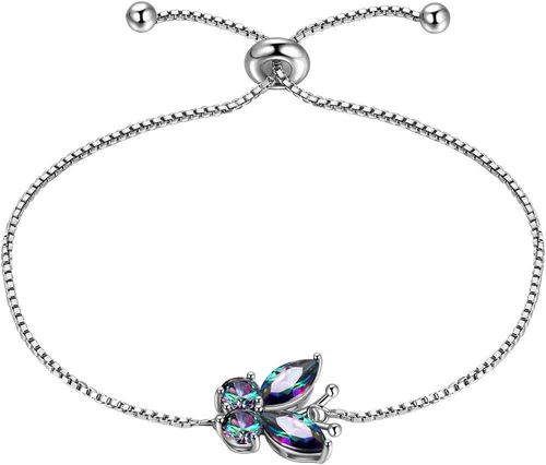 Vista 13 de Aurora Tears Pulsera de piedra natal de mariposa – Pulsera de plata de ley 925 para mujer, regalo de cumpleaños para mujer A. Enero