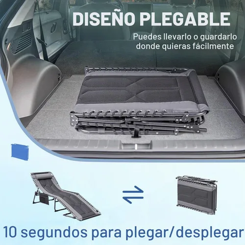 Vista 8 de Devoko - Silla reclinable plegable para exterior acolchada portátil de 4 pliegues, silla lounge resistente con almohada y bolsillo lateral para Gris