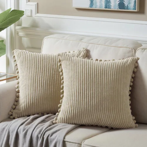 Vista 36 de Fancy Homi Juego de 2 fundas de almohada decorativas negras de 12 x 12 pulgadas con pompones para sofá y cama, decoración moderna de estilo bohemio