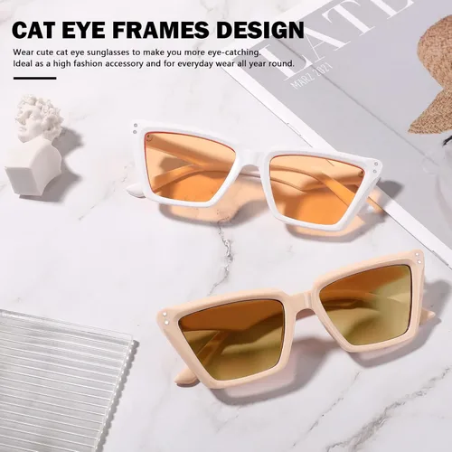 Vista 5 de Gafas de sol cuadradas retro de ojo de gato para mujer, grandes, modernas, retro, marco rectangular grueso clásico