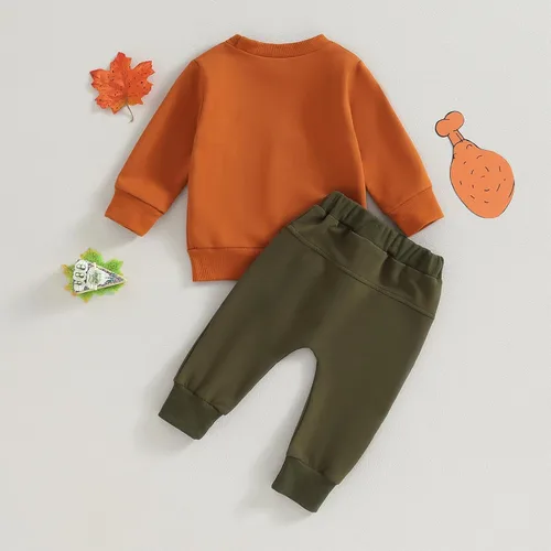 Vista 7 de Traje de Acción de Gracias para bebé, niño, sudadera de manga larga con cuello redondo y bolsillos, pantalones deportivos, 2 piezas, ropa linda