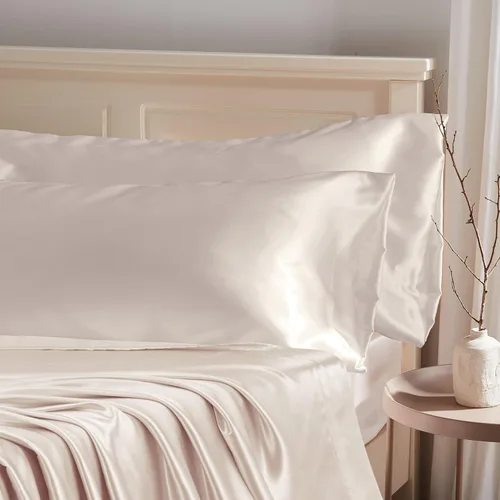 Vista 17 de Manyshofu - Funda de almohada de satén beige para protección del cabello - 2 piezas, fundas de almohada estándar, lujosas y sedosas, fundas