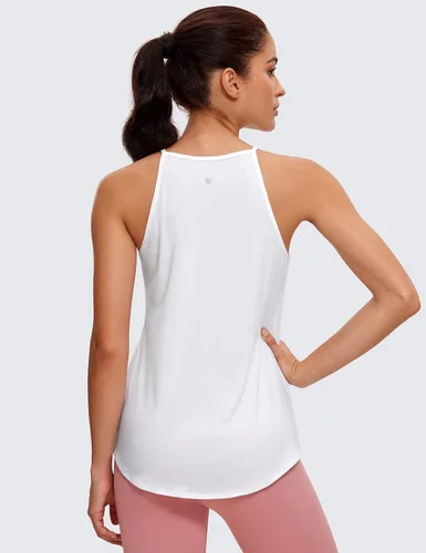 Vista 2 de CRZ YOGA Camisetas de entrenamiento de cuello alto halter para mujer, camisetas sin mangas, camisetas atléticas de yoga