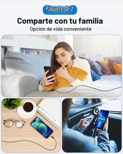 Vista 7 de Cargador para iPhone [certificado Apple MFi] Paquete de 2 cables Lightning de 10 pies de largo, cable de carga rápida de nailon trenzado