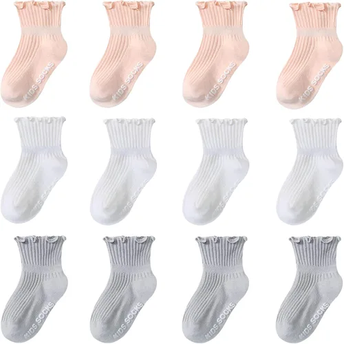 Vista 25 de Calcetines antideslizantes con agarre para tobillos, paquete de 12 unidades para niños pequeños, niños y niñas, lindos calcetines de algodón