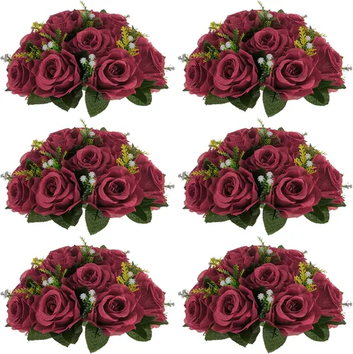 Vista 12 de NUPTIO Arreglo de Bolas de Flores en Ramo - 2 Piezas de 9.5 Pulgadas de Diámetro Bolas de Flores Falsas Carmesí Rosas para Centros de Mesa Mesas