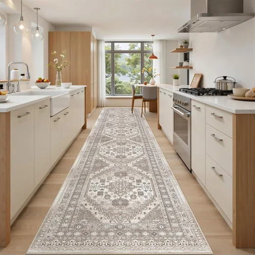 Vista 20 de befbee - Alfombra para sala de estar, lavable y resistente a manchas, con base antideslizante, ideal para dormitorio y cocina, decoración clásica