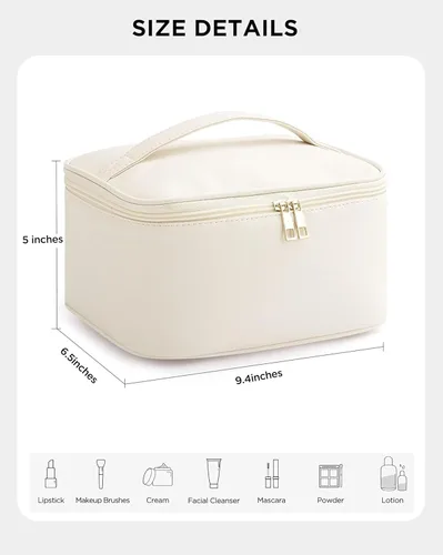 Vista 4 de HBlife Bolsa de maquillaje de viaje portátil y bonita bolsa de cosméticos de cuero, bolsa de maquillaje grande, organizador de maquillaje, bolsa