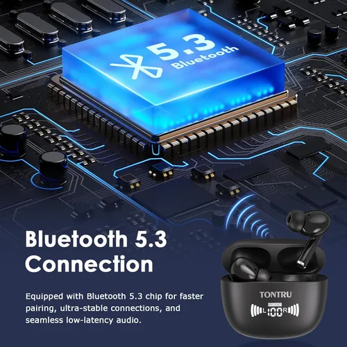 Vista 4 de Auriculares inalámbricos, auriculares Bluetooth 5.3 con reducción de ruido ENC/ANC, pantalla LED de potencia, control táctil, resistentes al agua