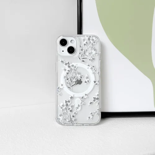 Vista 6 de NITITOP Funda magnética transparente compatible con iPhone 14 Plus/15 Plus, compatible con MagSafe lindas flores, hojas florales para mujeres