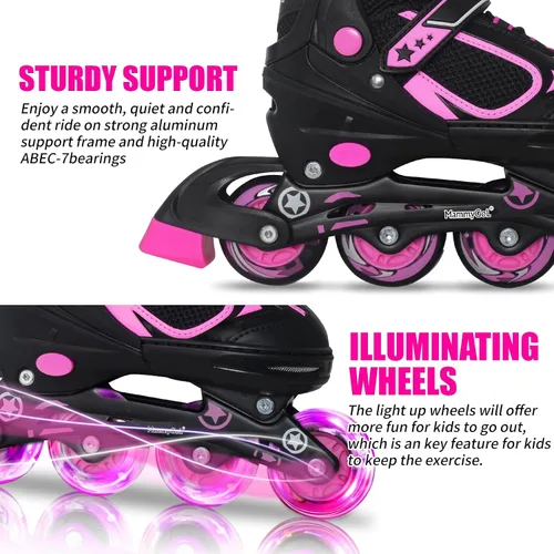 Vista 47 de MammyGol Patines en línea ajustables para niños y niñas, patines con ruedas iluminadas de 4 a 16 años