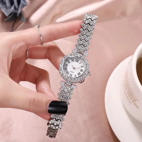 Vista 4 de Weicam Elegante pulsera de cristal para mujer y niña, juego de joyas analógico de cuarzo