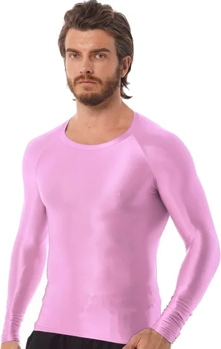 Vista 4 de Linjinx Camiseta brillante de manga larga para hombre, camiseta de compresión transparente