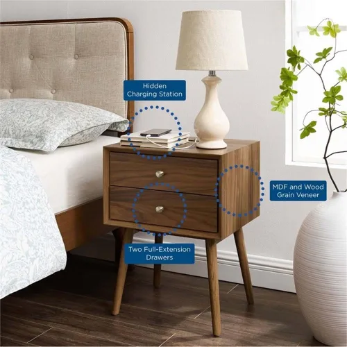 Vista 8 de Modway EEI-4343-WAL-WAL Mesita de noche de madera de brasa, nogal