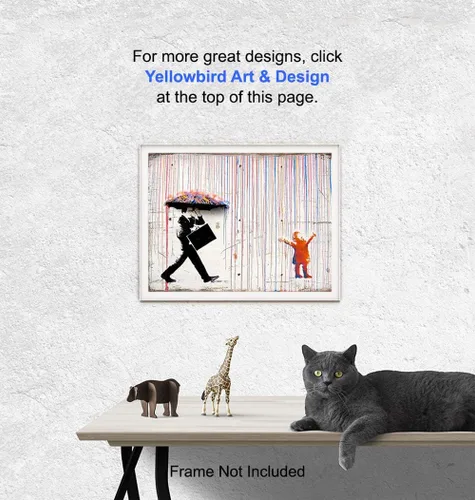Vista 5 de Banksy - Póster de graffiti cantando bajo la lluvia, arte callejero de 8 x 10, decoración de habitación, decoración de pared, regalo inspirador
