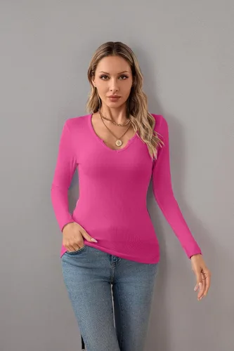 Vista 9 de VICHYIE Womens Tops V Neck Summer Short Sleeve Casual Slim Fitted Tshirt