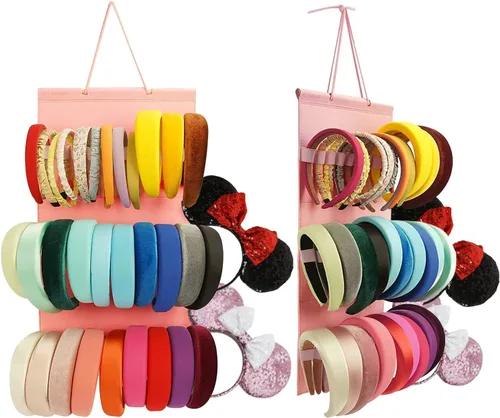 Vista 12 de Organizador colgante para diademas para niñas, organizador de diademas de fieltro, organizador de almacenamiento para diademas (sin diademas) (Negro)