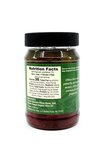 Vista 2 de Aceitunas grandes griegas mixtas sin hueso - Aceitunas Kalamata y verdes (Halkidiki) - 13.1 oz - Orgánico - Sin gluten - Sin OMG - Paleo - Keto