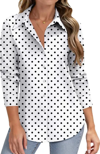 Vista 14 de HOTOUCH Camisas de manga larga con botones para mujer, camisas de vestir con protección contra manchas, ajuste delgado, blusas de trabajo, oficina