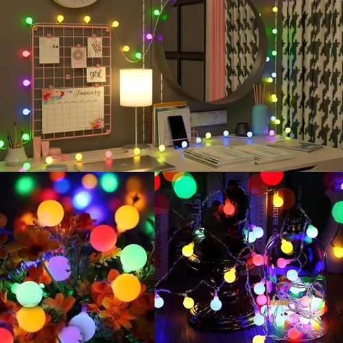 Vista 3 de Luces de Cadena LED Eoako con Enchufe USB, 19 Luces Cambiantes de Color con Control Remoto, 21.3 Pies 50 LED, Bolas de Hadas Multicolor