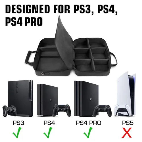 Vista 2 de USA GEAR Console Carrying Case - PS4 Case Compatible with Playstation 4 Slim, PS4 Pro, and PS3 - Customizable Interior Store PS4 Games, PS4