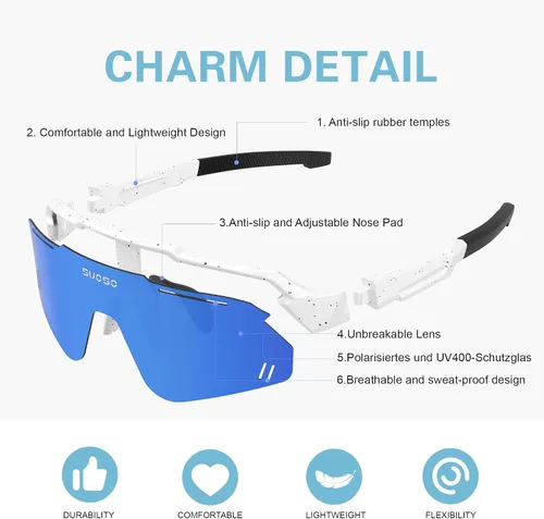Vista 4 de suoso Gafas de sol polarizadas deportivas para niños gafas de sol de béisbol juvenil, gafas de ciclismo para niños y niñas de 6 a 12 años, ligeros