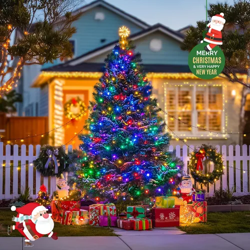 Vista 4 de JMEXSUSS - Paquete de 2, luces solares de Navidad cálidas y multicolor para exteriores, cada una con 100 LED, 10 metros, luces solares impermeables