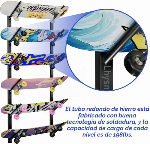 Vista 2 de Skateboard Wall Mount, Skate Board Wall Display Hanger Rack, Snowboard Wall Mount Ski Holder,Deck Wall Longboard Rack Storage(6-Layers)