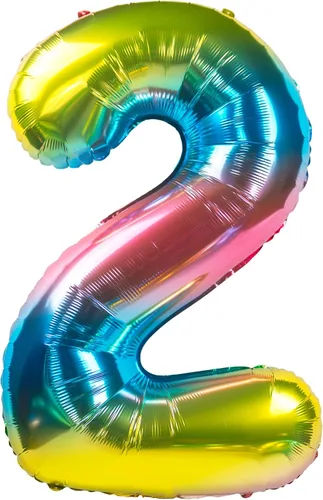 Vista 2 de Globos gigantes de 32 pulgadas para inflar con helio, para fiesta de cumpleaños, color degradado arcoíris (número 0 de gradiente arcoíris)