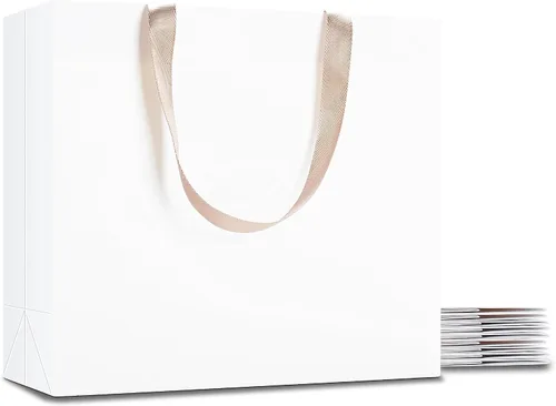 Vista 24 de Bolsas de regalo negras con asas, 10 bolsas de papel kraft de 5.25 x 3.75 x 8 pulgadas para bodas, fiestas, negocios, venta al por menor Negro