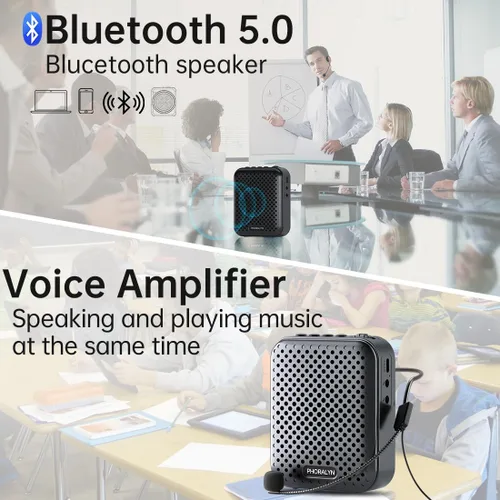 Vista 3 de Amplificador de voz para profesores con 2 micrófonos, amplificador de voz portátil con micrófono de diadema, mini amplificador de voz personal